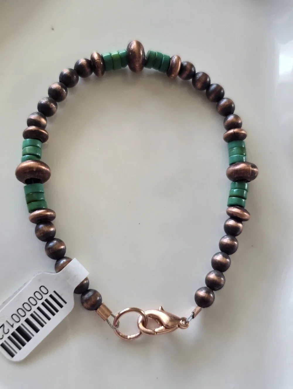 Beaded Copper Bracelet With Sonoran Turquoise, Southwestern